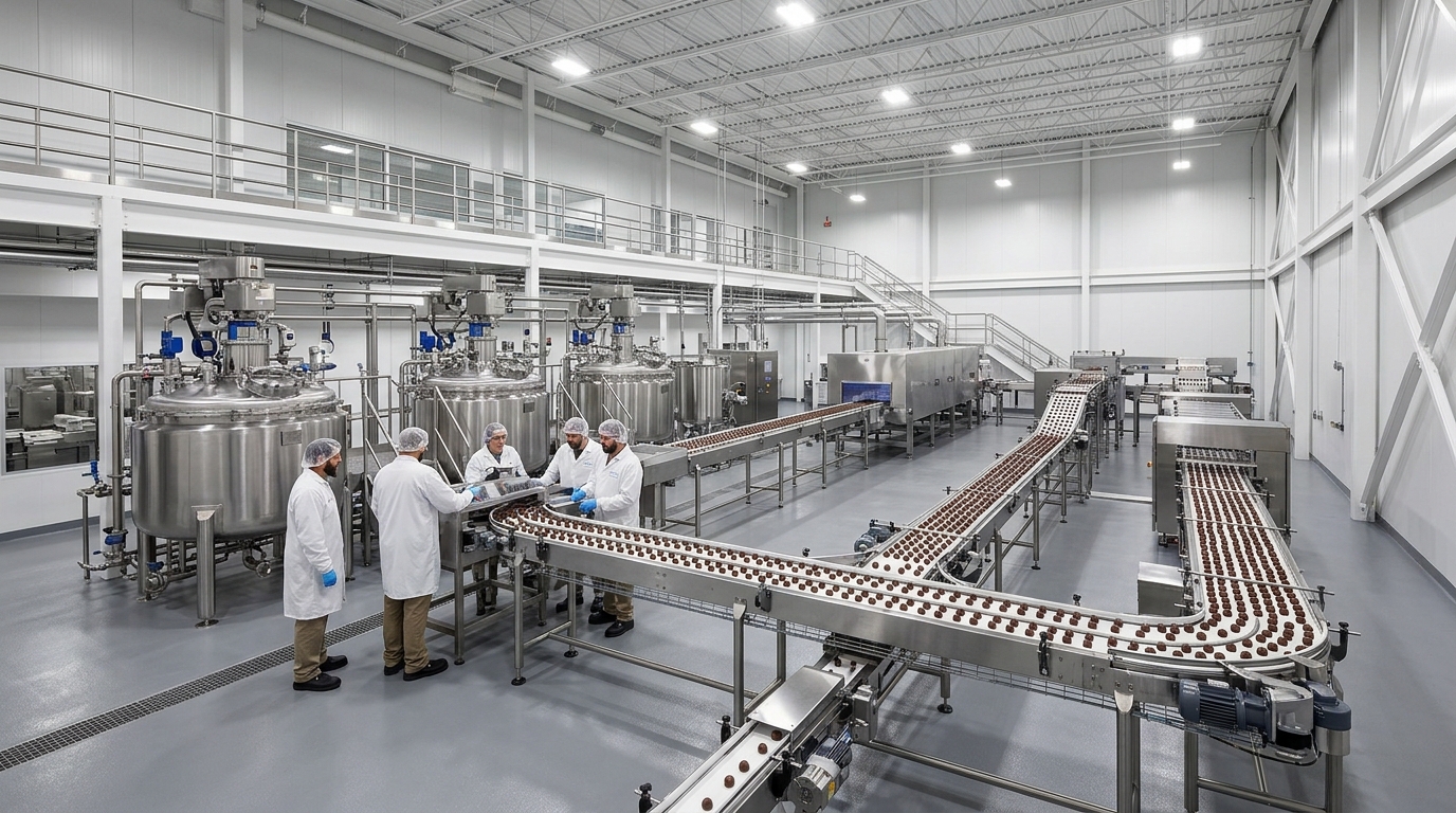 High capacity industrial manufacturing and bulk ingredient logistical coordination