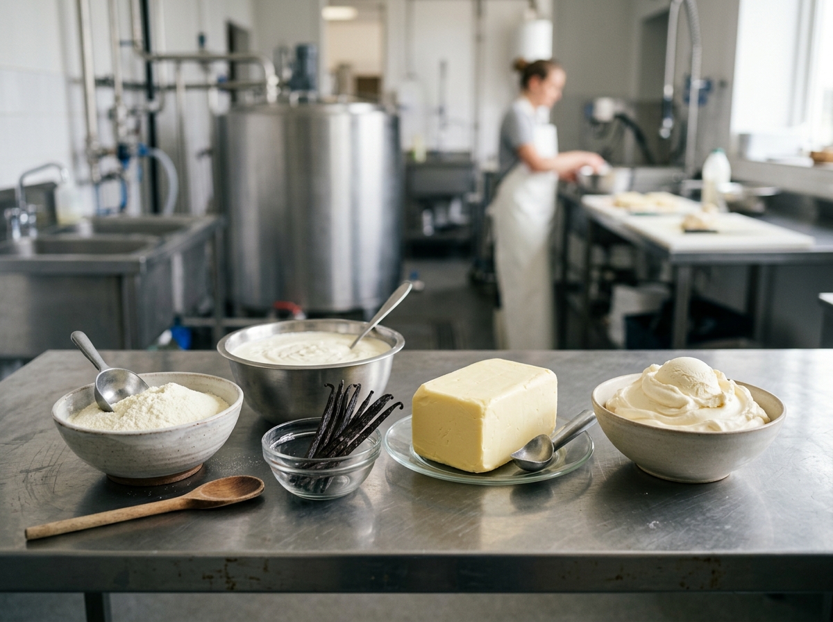 Commercial ice cream dairy ingredients, milk powders and butter fats
